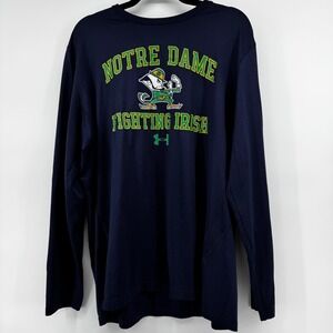 Under Armour Notre Dame Fighting Irish Long Sleeve Heatgear Shirt Mens XL Navy